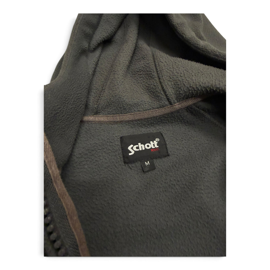Vintage Schott Full Zip Up Fleece Hoodie Grey (M)