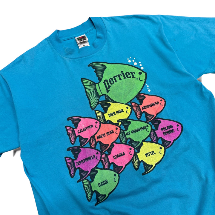 Vintage Perrier Blue Fish Graphic T-Shirt (L)