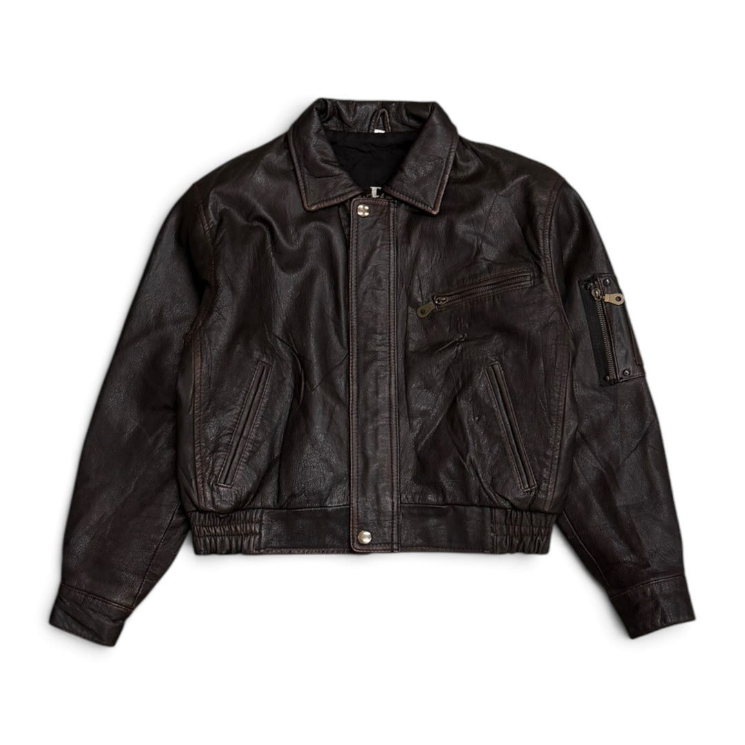 Vintage Kids Leather Jacket Dark Brown (M)