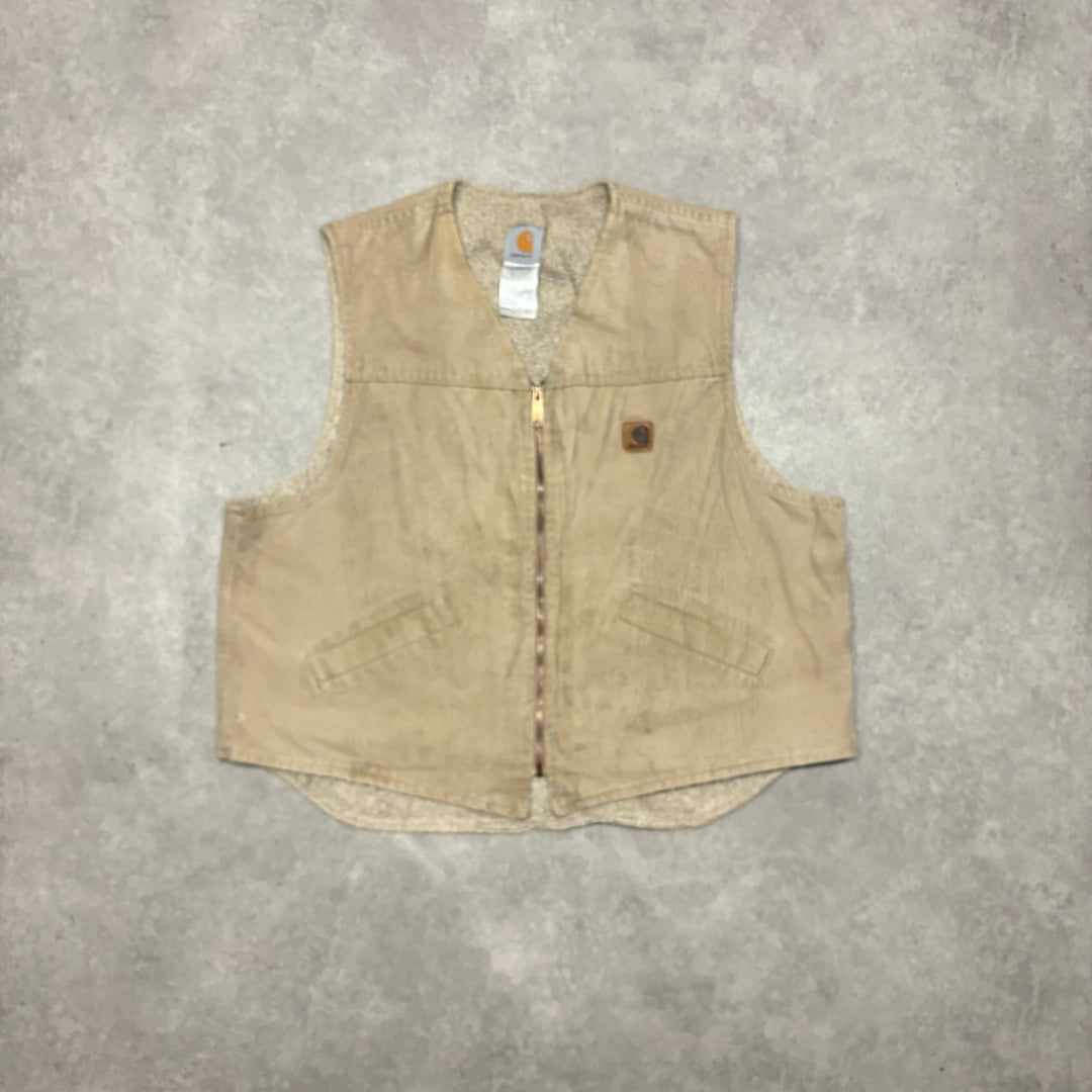 Vintage Carhartt Tan Fleece Lined Workman Gilet (L)