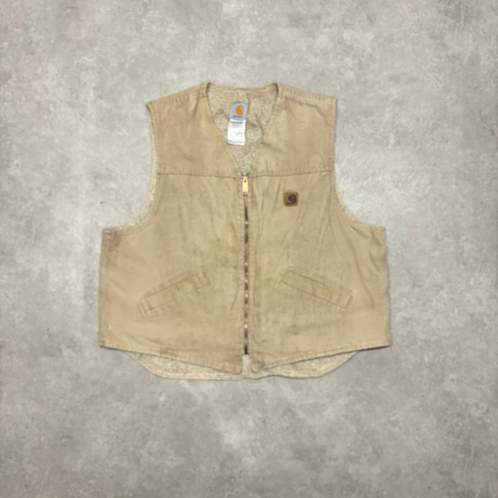 Vintage Carhartt Tan Fleece Lined Workman Gilet (L)