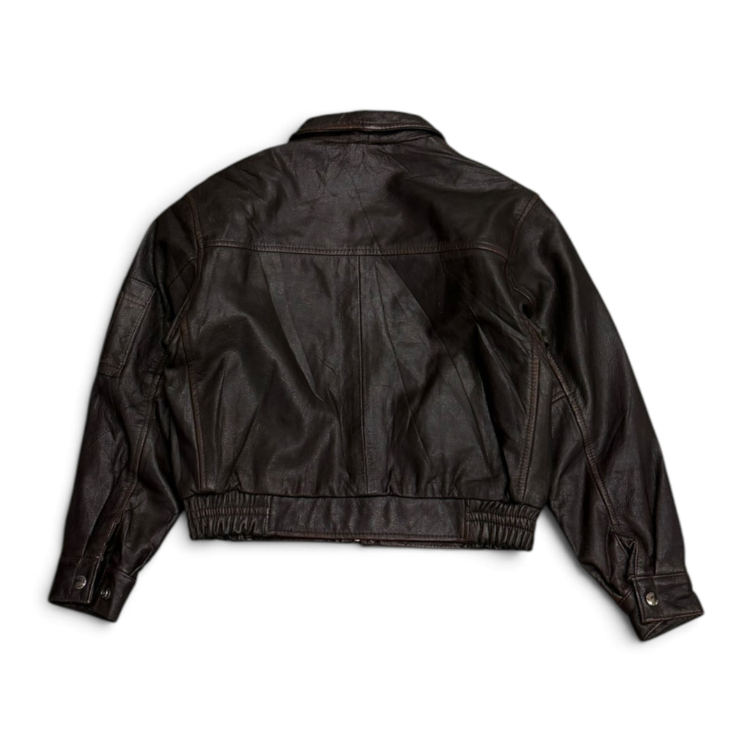 Vintage Kids Leather Jacket Dark Brown (M)