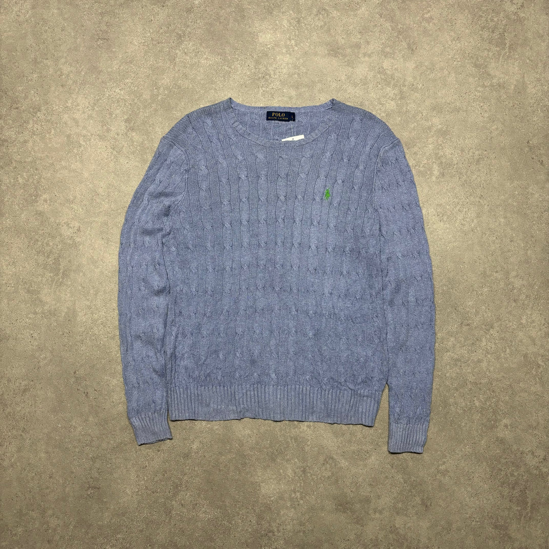 Vintage Polo Ralph Lauren Blue Cable Knit Jumper (L)