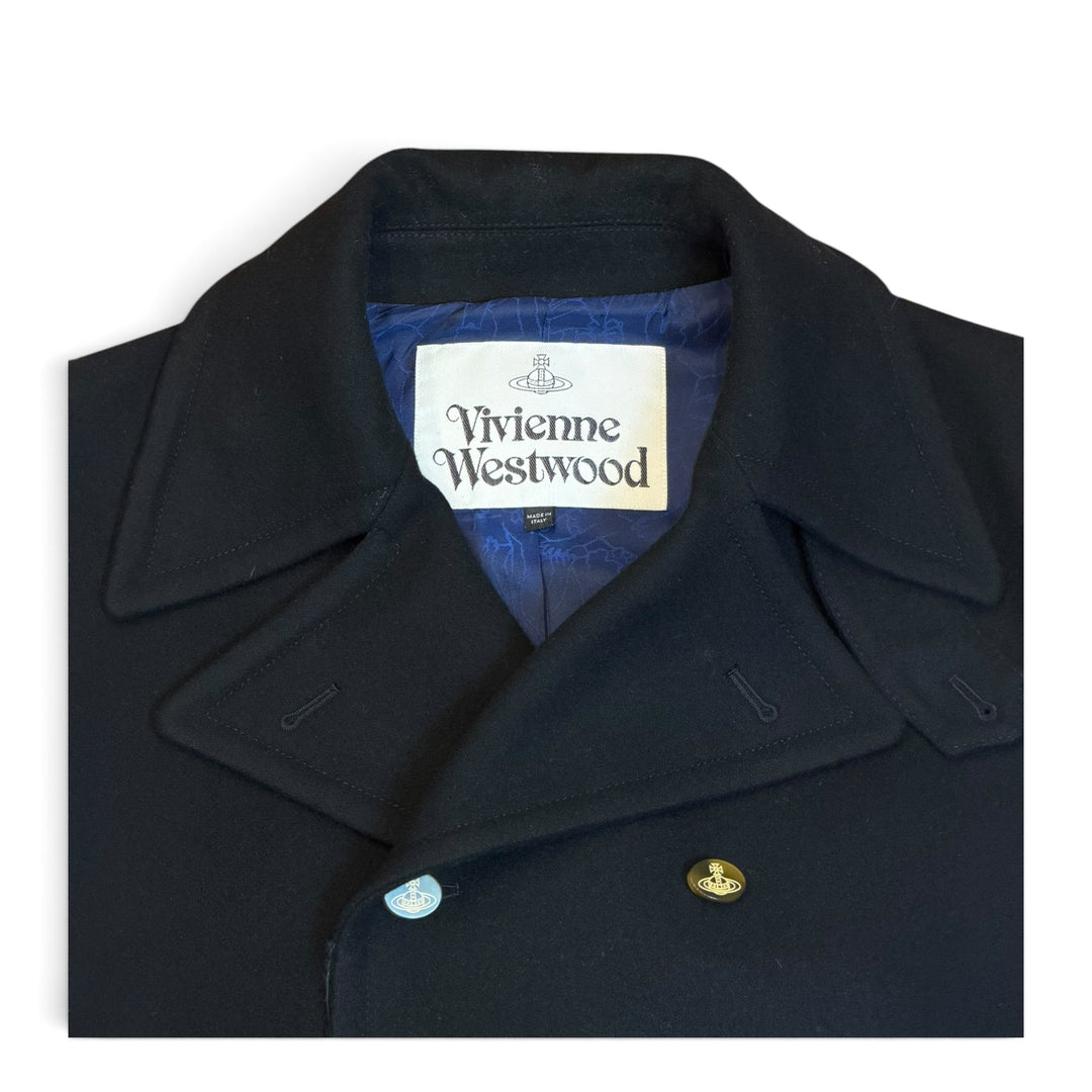 Vivienne Westwood Black Wool Made In Italy Wool Pea Coat (XL)