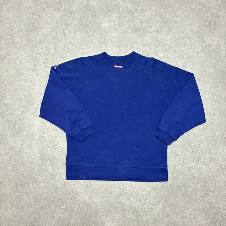 90's Vintage Reebok Blue Spell Out Sweatshirt (S)