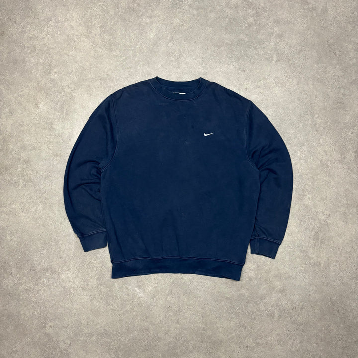 00's Nike Essentials Small Swoosh Navy Sweatshirt (L)