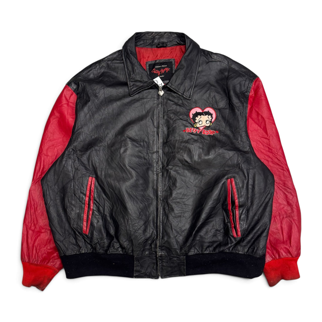Rare 90's Vintage Betty Boop Red & Black Leather Varsity Jacket (XL)