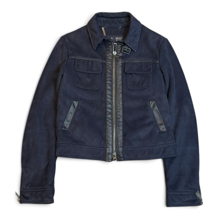 Vintage Armani Jeans Navy Suede Collared Jacket (6)