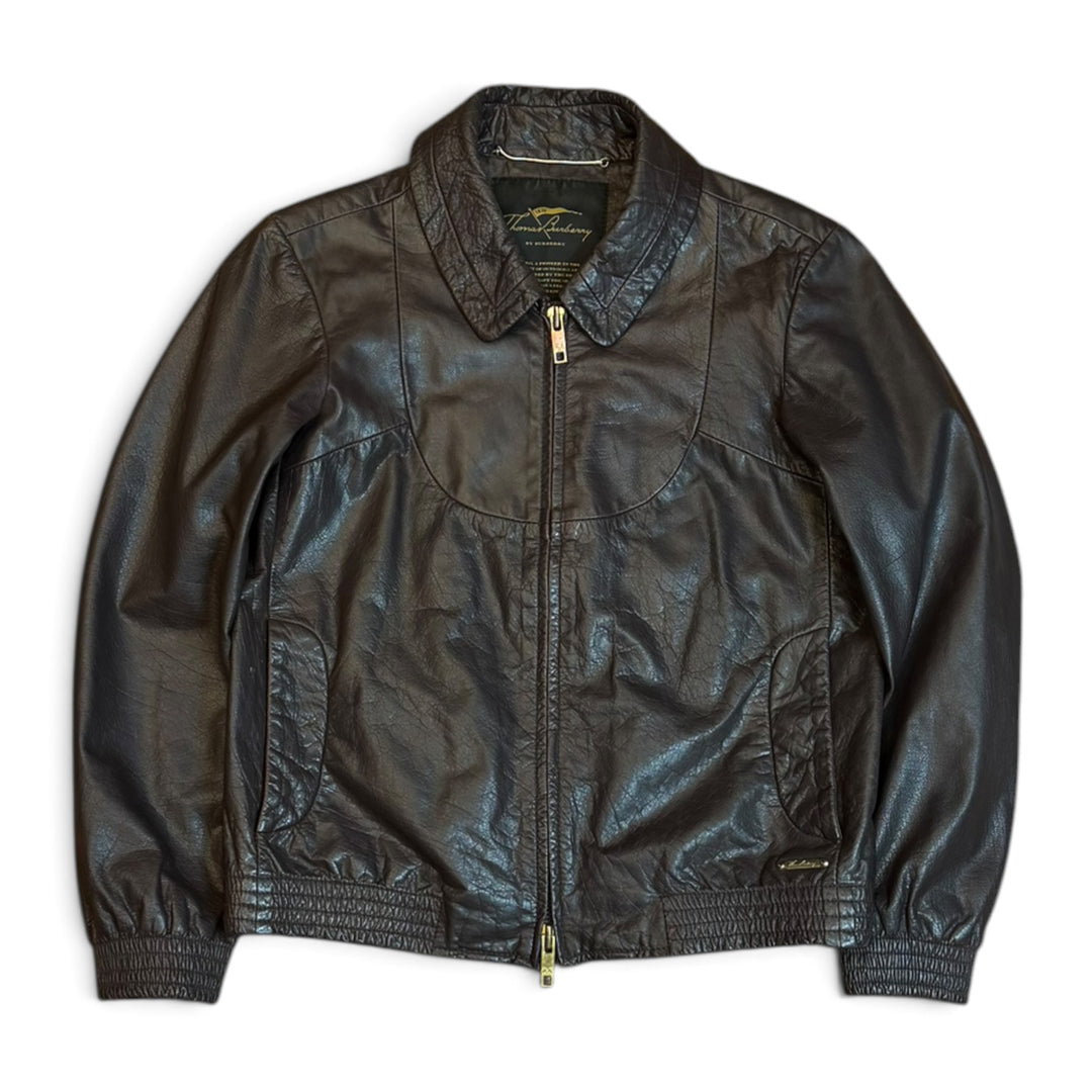 Vintage Thomas Burberry Burgundy Leather Jacket (Women's M)