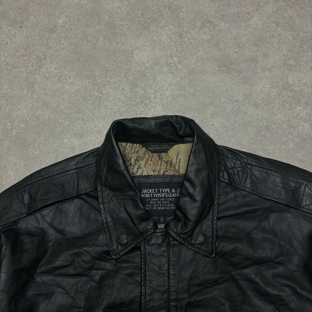 Vintage Black Leather Bomber Jacket (XL)