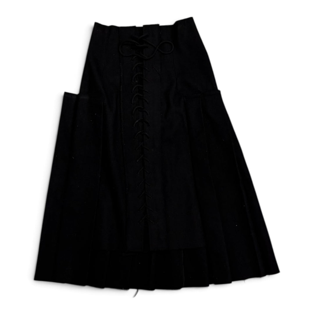 Vintage Yohji Yamamoto Deconstructed Lace Up Wool Maxi Skirt Black (M)
