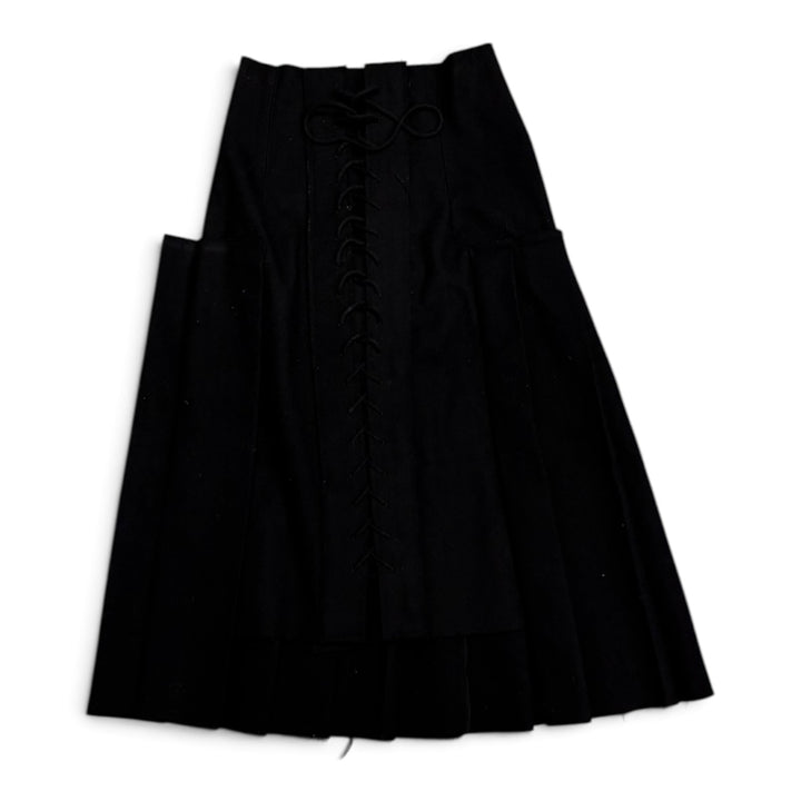Vintage Yohji Yamamoto Deconstructed Lace Up Wool Maxi Skirt Black (M)
