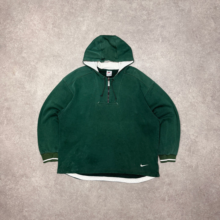 Vintage Nike Small Logo Quarter Zip Green Hoodie (L)