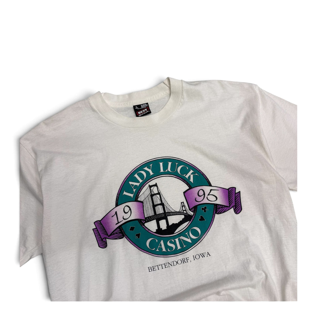 Vintage 90's Lady Luck Casino Graphic T shirt White (L)