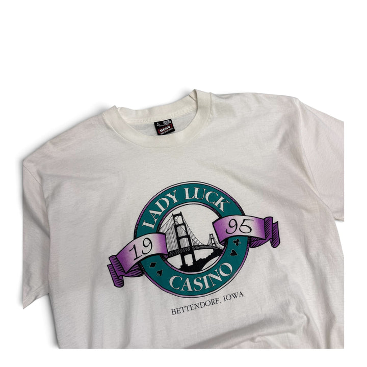 Vintage 90's Lady Luck Casino Graphic T shirt White (L)