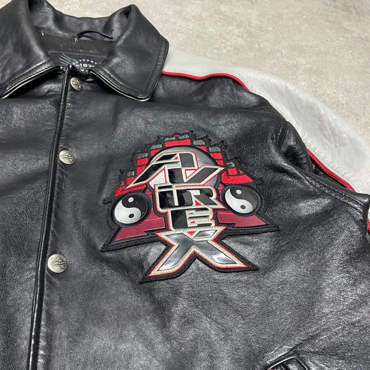 Vintage Avirex Varsity Black Leather Jacket (S)