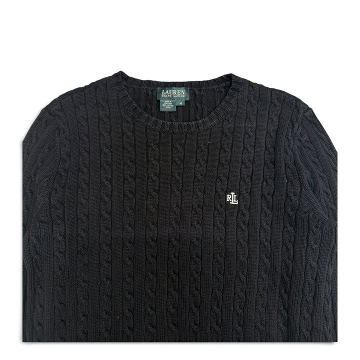 Vintage Polo Ralph Lauren Cable Knit Jumper Black (M)