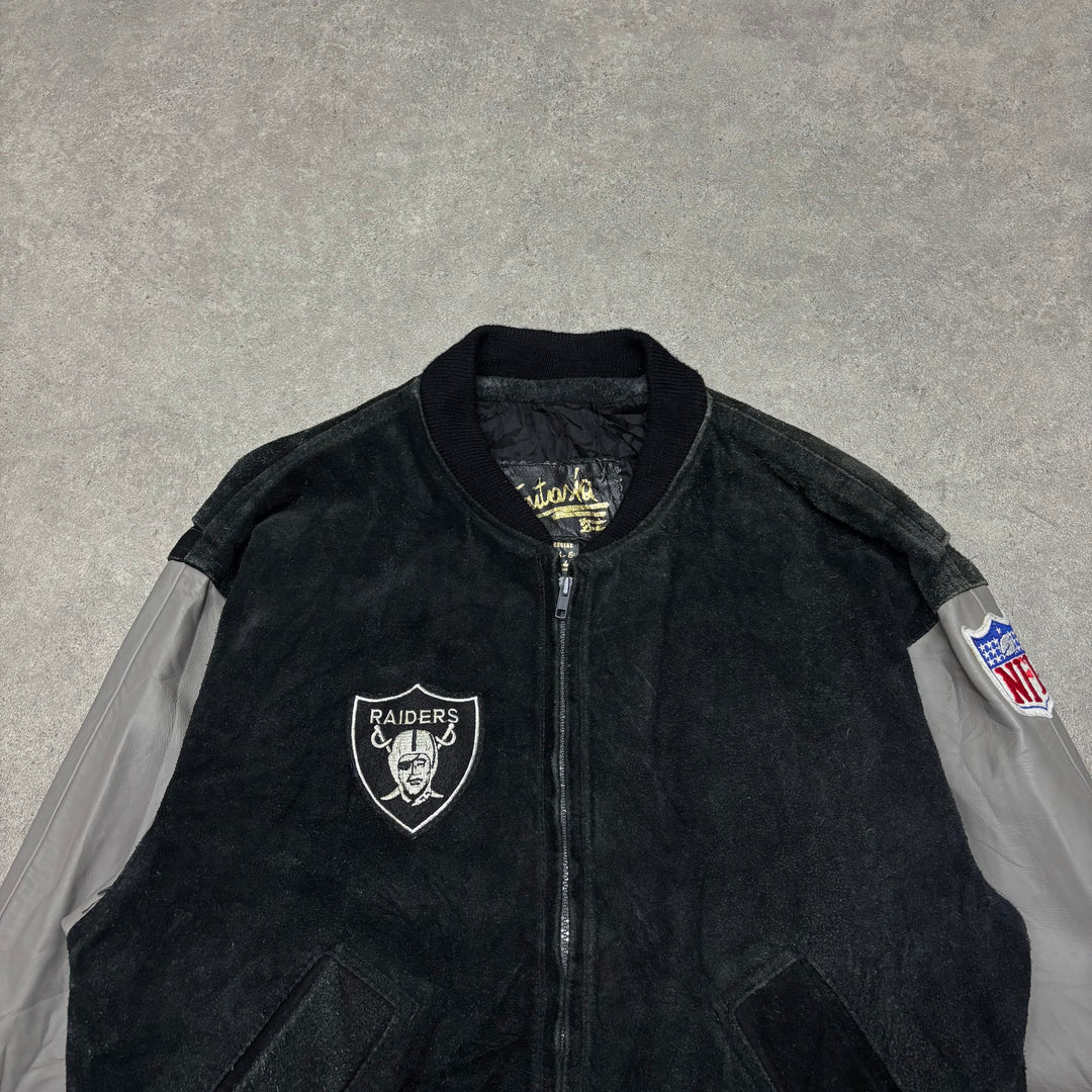 Vintage NFL Raiders Black Suede Varsity Jacket (S)