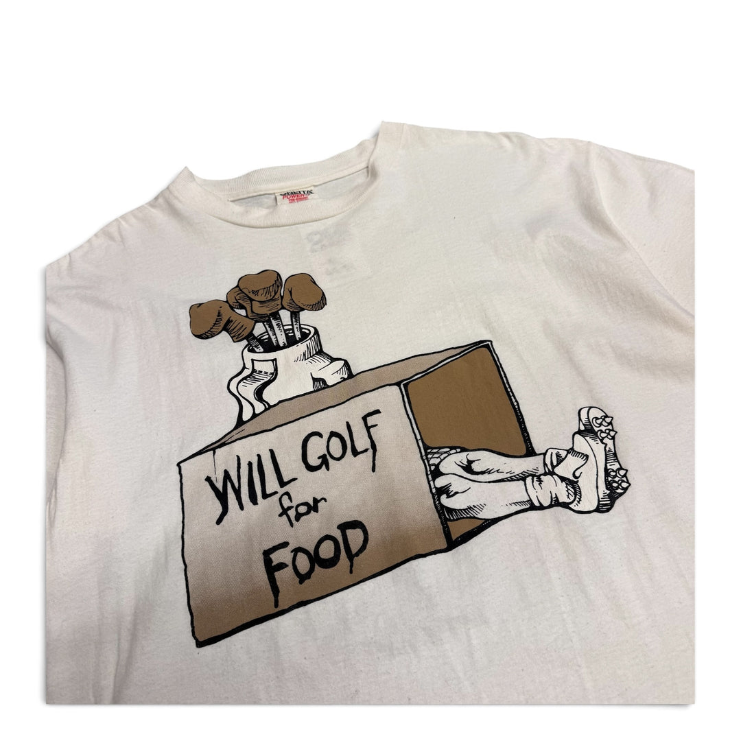 Vintage 90's Will Golf For Food Graphic T shirt White (XL)