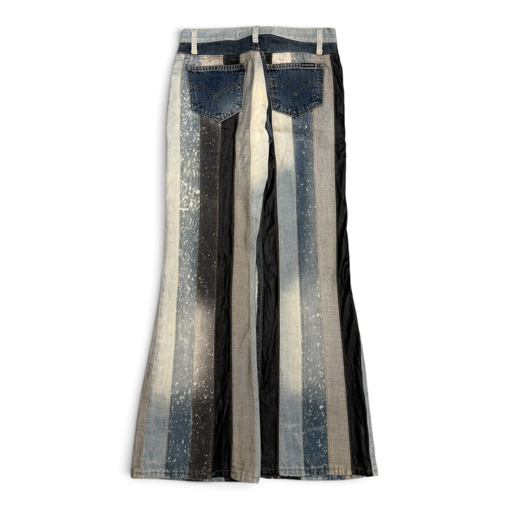 Vintage Energie Stripped Leather Detail Flare Jeans Blue (29)