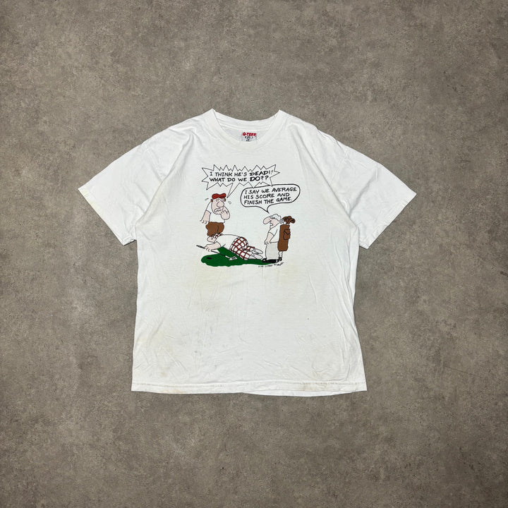 90's Vintage Q-Tees Golf Funny Graphic White T-Shirt (XL)