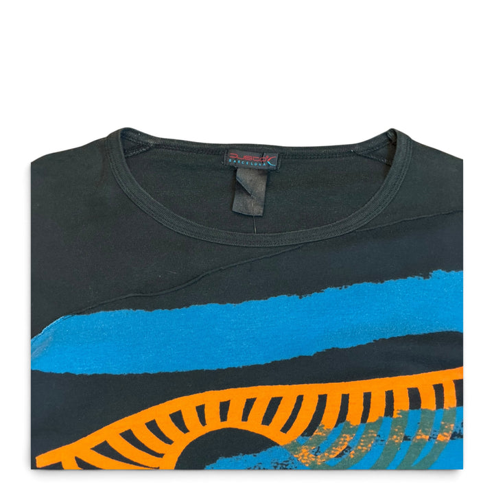 Vintage Custo Barcelona Abstract Black Long Sleeve Top (Women's XL)
