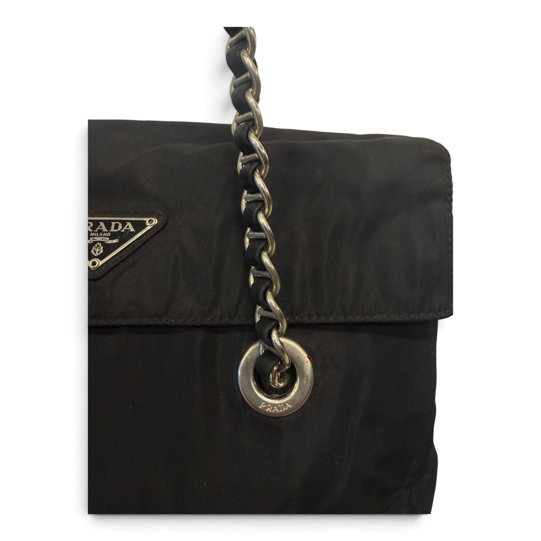Prada Tessuto Nylon Chain Shoulder Bag Black