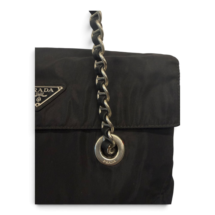 Prada Tessuto Nylon Chain Shoulder Bag Black