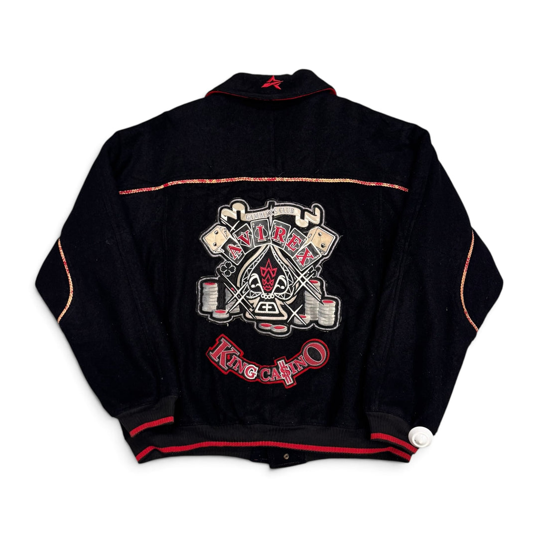 Vintage Avirex Black Fleece King Casino Bomber Jacket (XXL)