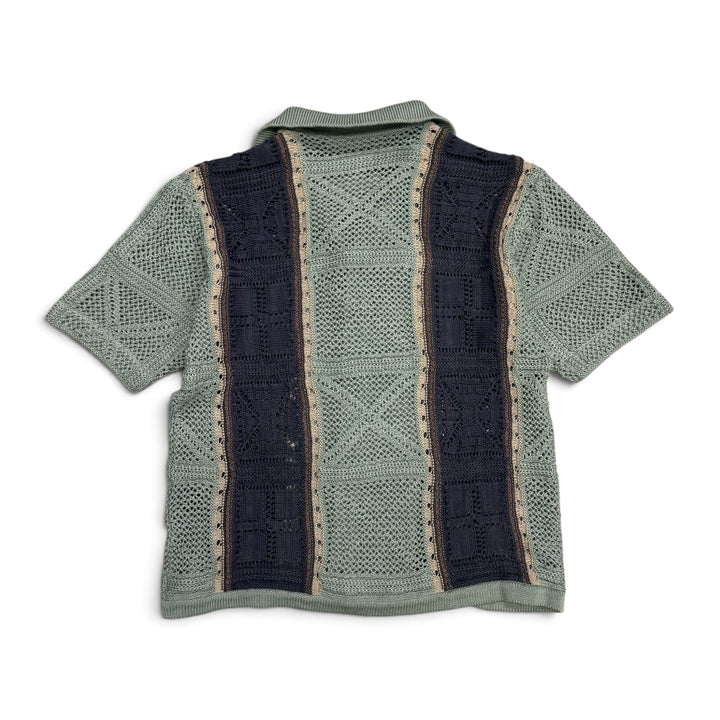 Kapital 12G Crochet Knit Tennessee Aloha Polo Shirt Blue (S)