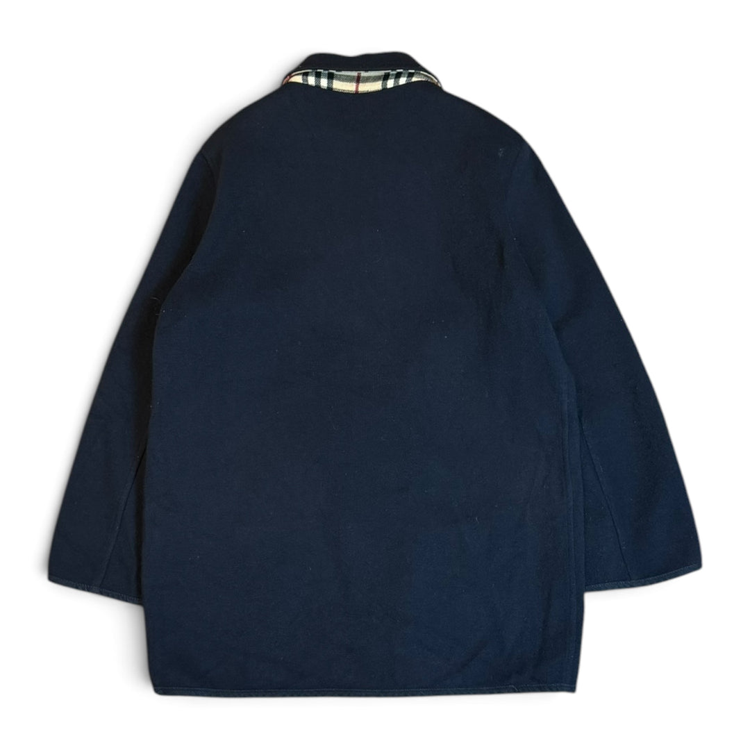 Vintage Burberry Navy Button Up Collared Fleece Jacket (M)
