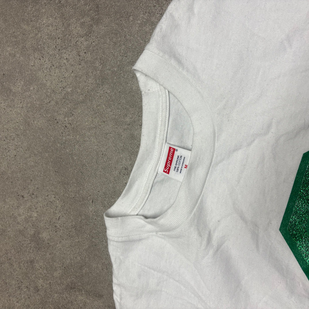 Supreme White Green Glitter Graphic T-Shirt