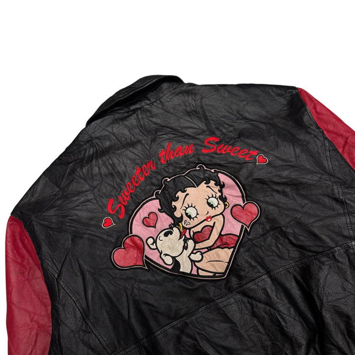Rare 90's Vintage Betty Boop Red & Black Leather Varsity Jacket (XL)
