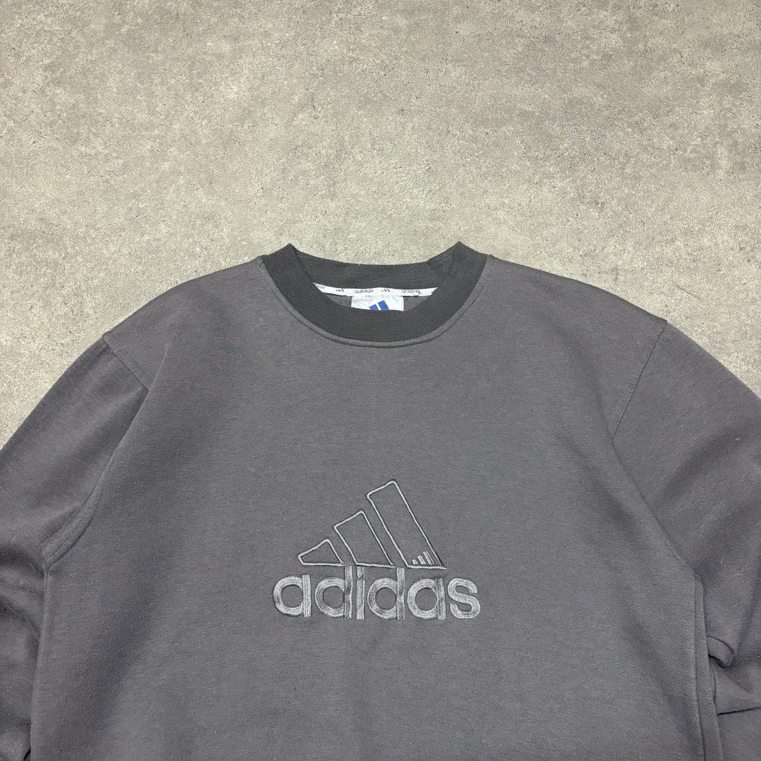 90's Vintage Adidas Grey Spell Out Sweatshirt (S)