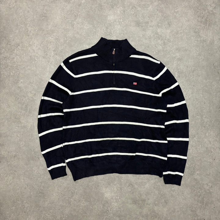 Vintage Polo Jeans Navy Stripy Knitted Quarter Zip (L)