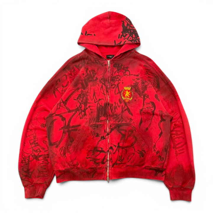 Balenciaga Skater Zip-Up Heavyweight Red Hoodie (L)