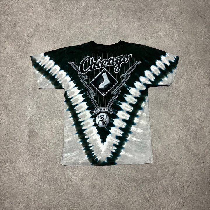 90's Vintage Liquid Blue Green White Sox Tie Dye Graphic T-Shirt (L)
