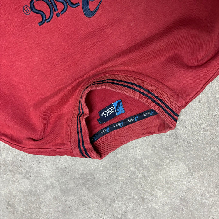 90's Vintage Asics Red Spell Out Sweatshirt (L)