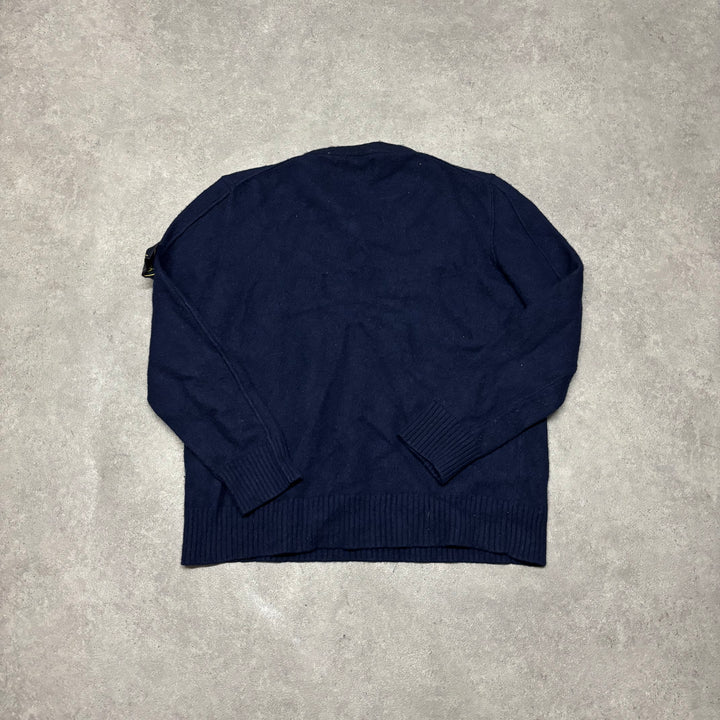 Vintage Stone Island V-Neck Navy Wool Knitted Sweater (XL)