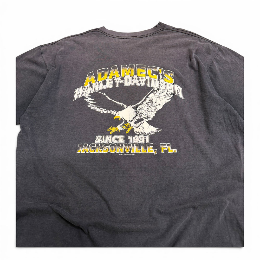 1991 Vintage Harley Davidson Washed Black Graphic T-Shirt (L)