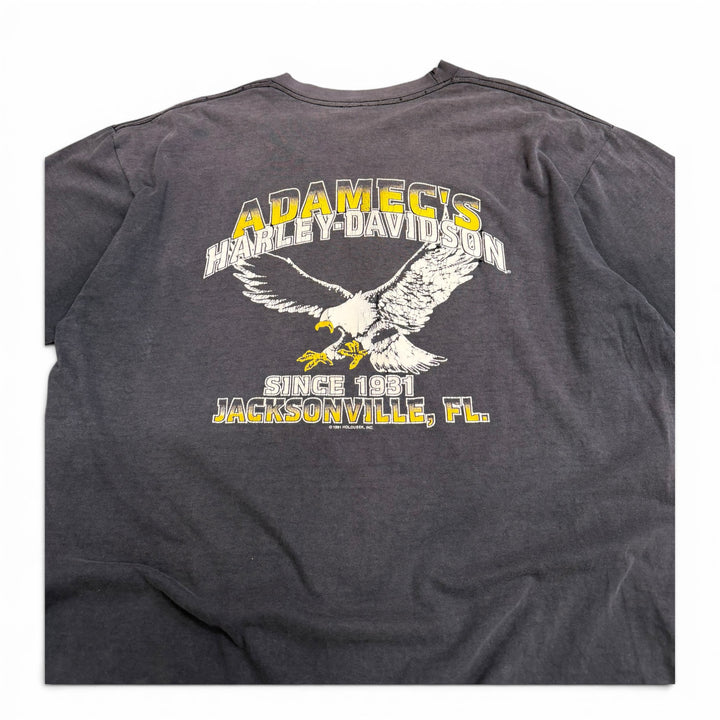 1991 Vintage Harley Davidson Washed Black Graphic T-Shirt (L)