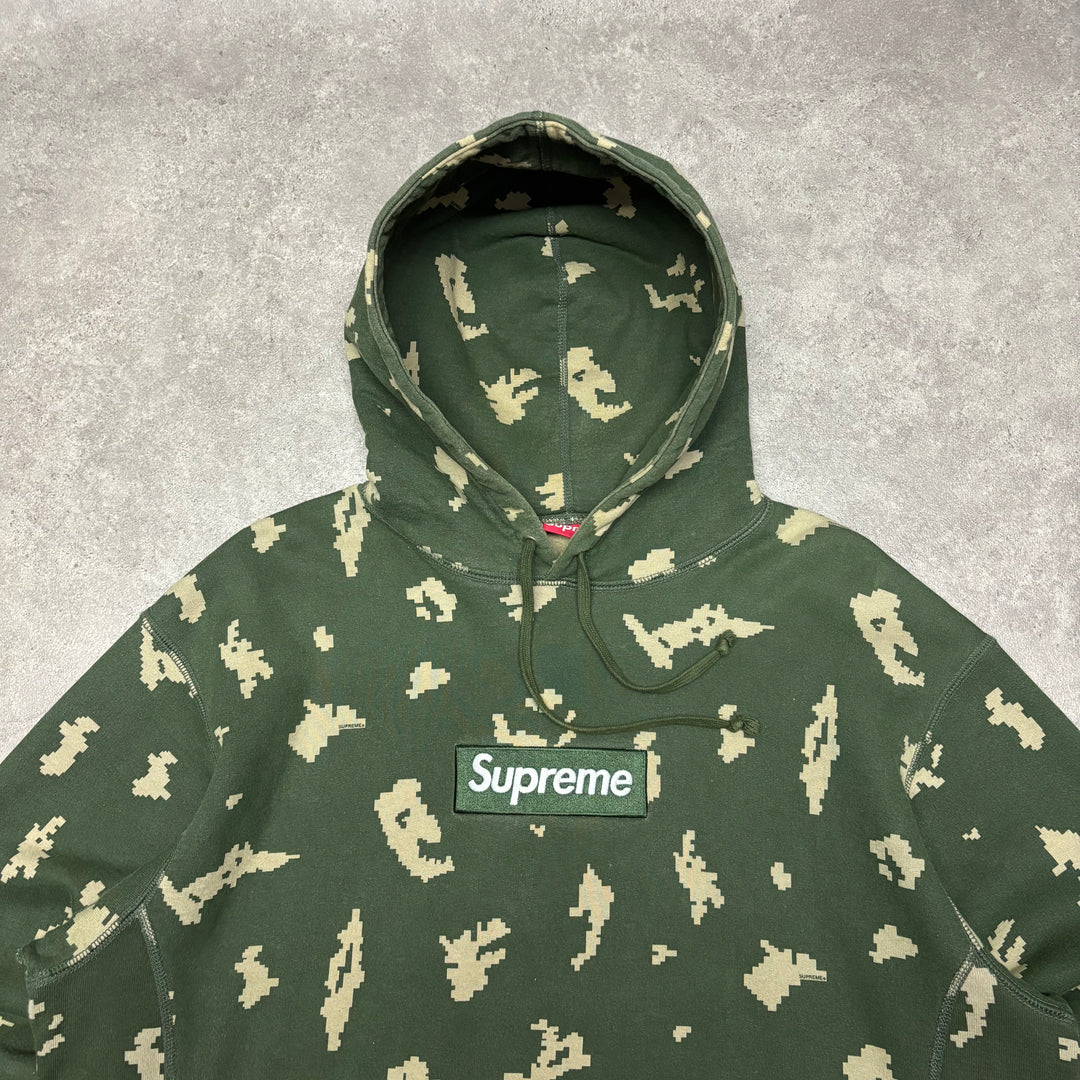 Supreme Green Digital Camo Box Logo Pullover Hoodie (L)