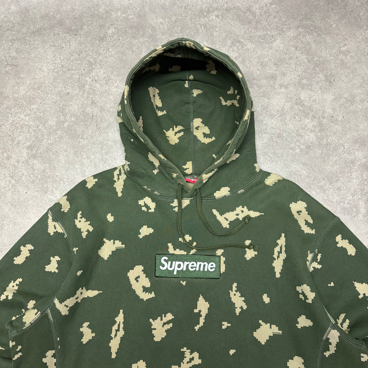 Supreme Green Digital Camo Box Logo Pullover Hoodie (L)