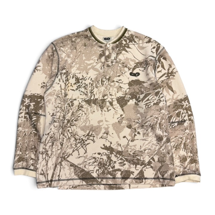 Clints Light Brown & Cream Leaf Camo Waffle Henley Jumper (M)