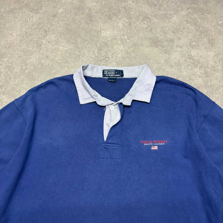 90's Vintage Polo Sport Ralph Lauren Blue Rugby Shirt (XXL)