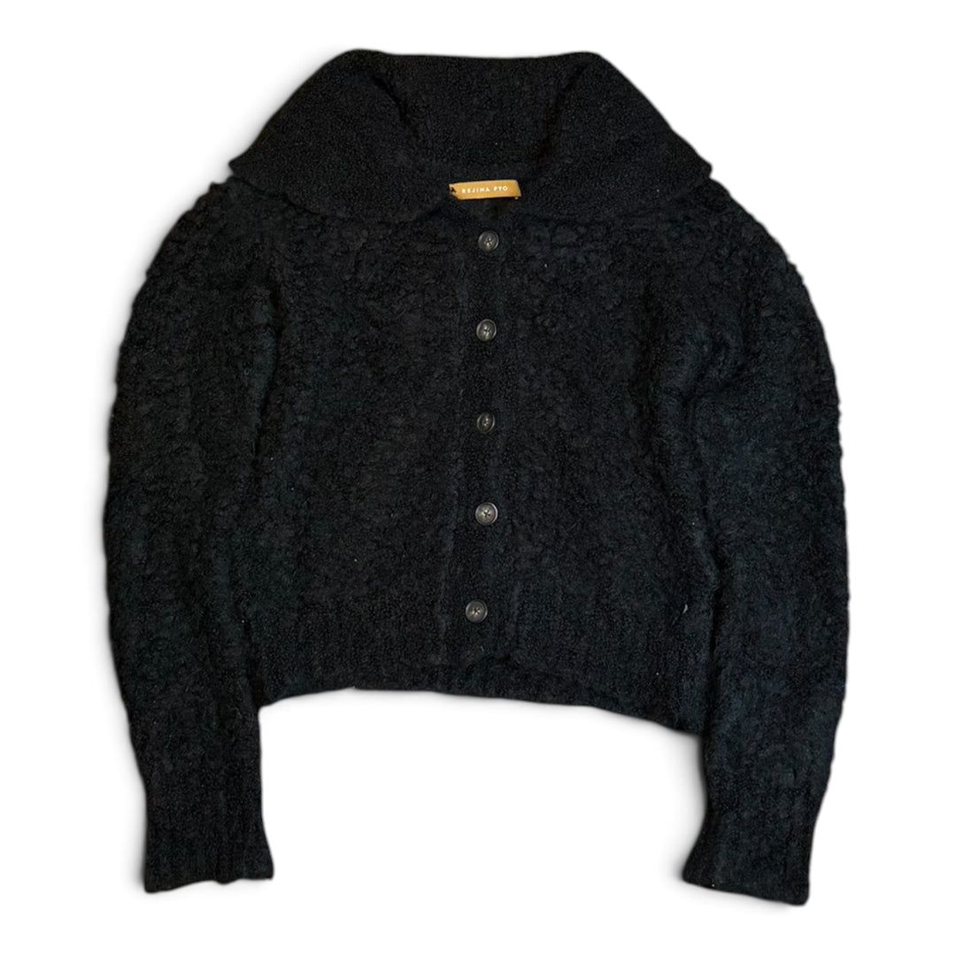 Rejina Pyo Black Furry Knitted Button Up Cardigan (S)