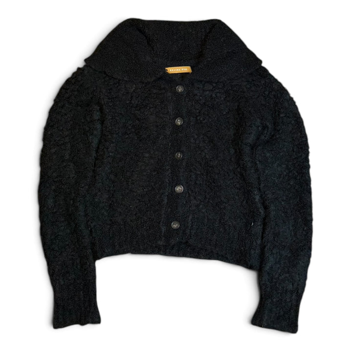 Rejina Pyo Black Furry Knitted Button Up Cardigan (S)