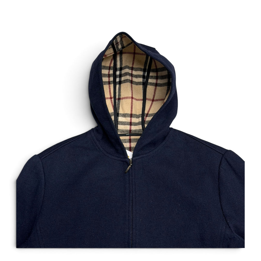 Vintage Burberrys Wool Zip Up Hooded Jacket Navy (M)