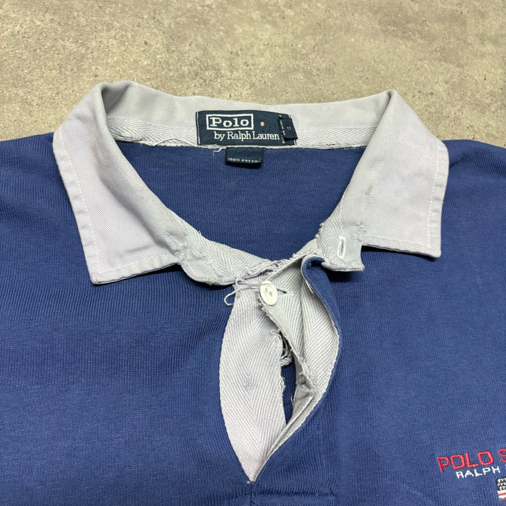 90's Vintage Polo Sport Ralph Lauren Blue Rugby Shirt (XXL)