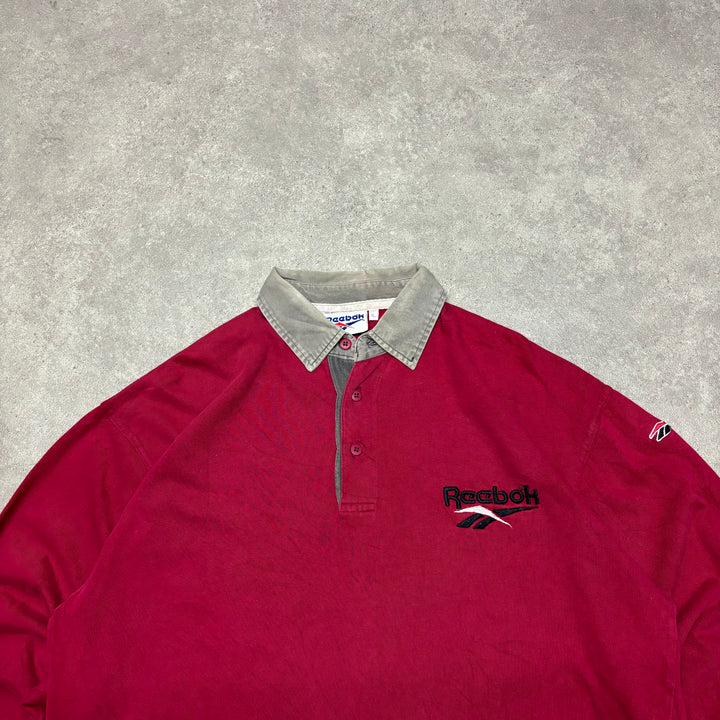 90's Vintage Reebok Burgundy Rugby Shirt (XL)